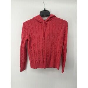 Brooks Brothers Women’s Cable Knit Pullover Hoodie Drawstrings Pink Size Medium